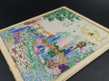 Load image into Gallery viewer, Vintage Embroidery of Spring Garden Landscape with Trees and Flowers on Linen Completely Hand Embroidered Picture Framed 1940's Original