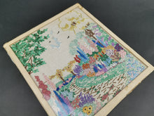 Load image into Gallery viewer, Vintage Embroidery of Spring Garden Landscape with Trees and Flowers on Linen Completely Hand Embroidered Picture Framed 1940's Original