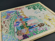 Load image into Gallery viewer, Vintage Embroidery of Spring Garden Landscape with Trees and Flowers on Linen Completely Hand Embroidered Picture Framed 1940's Original