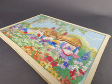 Load image into Gallery viewer, Vintage Embroidery of Spring Garden Landscape with Trees and Flowers and Cottage Completely Hand Embroidered Picture Framed 1940's Original