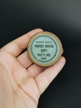 Load image into Gallery viewer, Antique Papier Mache Boot Buttons in Original Wooden Box Round Wood Lot Set of 14 Victorian 1800's with Original Label
