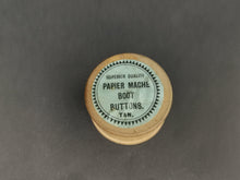 Load image into Gallery viewer, Antique Papier Mache Boot Buttons in Original Wooden Box Round Wood Lot Set of 14 Victorian 1800's with Original Label