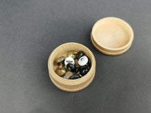 Load image into Gallery viewer, Antique Papier Mache Boot Buttons in Original Wooden Box Round Wood Lot Set of 14 Victorian 1800's with Original Label