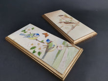 Load image into Gallery viewer, Vintage Miniature Birds Oil Paintings on Wood Pair Set of 2 Signed by Artist Blue Tits and Whin Chats 1965 Original