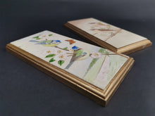 Load image into Gallery viewer, Vintage Miniature Birds Oil Paintings on Wood Pair Set of 2 Signed by Artist Blue Tits and Whin Chats 1965 Original