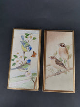 Load image into Gallery viewer, Vintage Miniature Birds Oil Paintings on Wood Pair Set of 2 Signed by Artist Blue Tits and Whin Chats 1965 Original