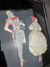 Load image into Gallery viewer, Vintage Foil Art Painting of Lady and Man in Original Frame Art Deco 1920's Reverse Painting Hand Painted Hand Made