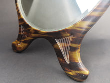 Load image into Gallery viewer, Vintage Vanity or Shaving Mirror Art Deco Faux Tortoise Shell Plastic 1920's Original with Beveled Glass Free Standing Folding Table Mirror