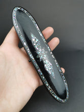 Load image into Gallery viewer, Antique Glasses Pencil or Jewelry Case Victorian Original Paper Mache Metal and Mother of Pearl Paua Shell Inlay Velvet Lined Late 1800's