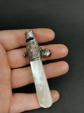Load image into Gallery viewer, Antique Ladies Whistle Silver Metal and Mother of Pearl Shell Victorian Late 1800's Original