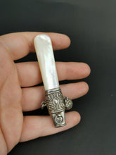 Load image into Gallery viewer, Antique Ladies Whistle Silver Metal and Mother of Pearl Shell Victorian Late 1800's Original