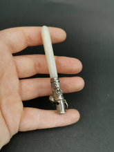 Load image into Gallery viewer, Antique Ladies Whistle Silver Metal and Mother of Pearl Shell Victorian Late 1800's Original