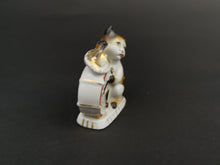 Load image into Gallery viewer, Antique Cat Playing the Drums Figurine Miniature Ceramic Bisque Porcelain Late 1800's Original Victorian