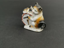 Load image into Gallery viewer, Antique Cat Playing the Drums Figurine Miniature Ceramic Bisque Porcelain Late 1800's Original Victorian