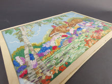 Load image into Gallery viewer, Vintage Embroidery of Spring Garden Landscape with Trees and Flowers and Cottage Completely Hand Embroidered Picture Framed 1940's Original