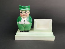 Load image into Gallery viewer, Vintage Goebel Figurine Pen Stand and Note Pad Holder Little Man in Suit Top Hat and Glasses Art Deco 1950's Ceramic Made in Germany