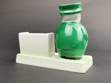 Load image into Gallery viewer, Vintage Goebel Figurine Pen Stand and Note Pad Holder Little Man in Suit Top Hat and Glasses Art Deco 1950's Ceramic Made in Germany