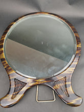 Load image into Gallery viewer, Vintage Vanity or Shaving Mirror Art Deco Faux Tortoise Shell Plastic 1920's Original with Beveled Glass Free Standing Folding Table Mirror