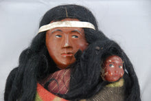 Load image into Gallery viewer, Antique Native American Indian Skookum Doll in Trade Blanket Clothes Vintage 1920's Straw Filled with Baby
