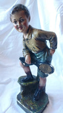 Load image into Gallery viewer, Vintage Tennis Player Boy Chalkware Figurine Sculpture Statue 1930's