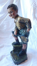 Load image into Gallery viewer, Vintage Tennis Player Boy Chalkware Figurine Sculpture Statue 1930's