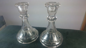 Vintage Art Deco Clear Pressed Glass Candlestick Holders Set of 2 1920's