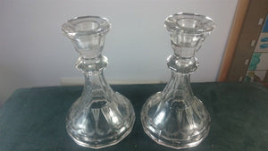 Vintage Art Deco Clear Pressed Glass Candlestick Holders Set of 2 1920's
