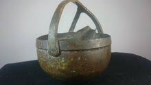 Load image into Gallery viewer, Antique Georgian Hand Forged Brass Metal Fireplace Pot Kettle Primitive Early 1800&#39;s Primitive Unusual and Rare
