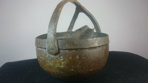 Antique Georgian Hand Forged Brass Metal Fireplace Pot Kettle Primitive Early 1800's Primitive Unusual and Rare