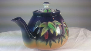 Vintage Art Deco Ceramic Pottery Teapot  1920's - 1930's Colorful Purple Orange Red Pink White Antique
