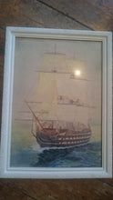 Load image into Gallery viewer, Antique Military War Ship Watercolor Painting Nautical Seascape Early 1900&#39;s Original Art in Frame Framed HMS Victory
