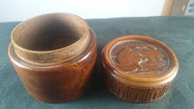 Load image into Gallery viewer, Vintage Hand Carved Wood Fisherman Round Trinket or Jewelry Box  1930&#39;s
