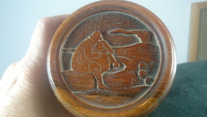 Vintage Hand Carved Wood Fisherman Round Trinket or Jewelry Box  1930's