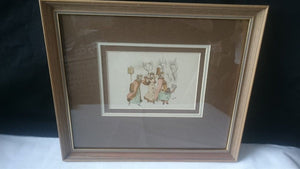 Antique Dancing Ladies Lithograph Print 1800's in Frame Framed