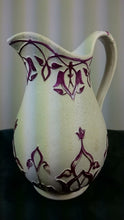 Load image into Gallery viewer, Antique Art Nouveau Victorian Ceramic Pottery Pitcher Jug Mid to Late 1800&#39;s White and Burgundy Rose
