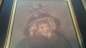Antique Victorian Winter Lady Lithograph Fashion Print in Original Gold Gilt and Wood Frame 1800's