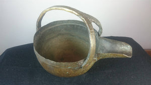 Antique Georgian Hand Forged Brass Metal Fireplace Pot Kettle Primitive Early 1800's Primitive Unusual and Rare