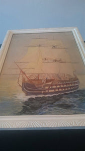 Antique Military War Ship Watercolor Painting Nautical Seascape Early 1900's Original Art in Frame Framed HMS Victory
