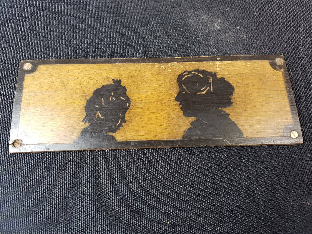 Antique Wooden Silhouette Painting of Mother and Daughter on Wood Board