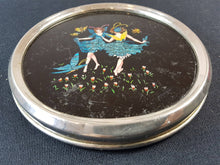Load image into Gallery viewer, Vintage Art Deco Fairy Foil Art Trivet Stand Glass and Silver Chrome Metal 1920&#39;s Original

