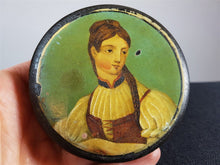 Load image into Gallery viewer, Antique Georgian Hand Painted Lady Portrait Paper Papier Mache Patch or Snuff Box  Early 1800&#39;s with Woman Oil Painting on Top
