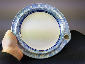 Antique Victorian Baby Plate Food Warmer 1800's Ceramic Pottery Original Blue and White Transfer Ware