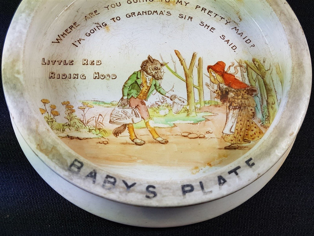 Antique Little Red Riding Hood Baby Plate Bowl  Late 1800's - Early 1900's Original Nursery Ware England English Ceramic Porcelain Victorian