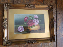 Load image into Gallery viewer, Antique Pink and Red Rose Flowers Oil Painting in Original Gold Gilt Frame Victorian Roses 1800&#39;s
