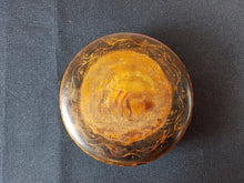 Load image into Gallery viewer, Antique Poker Work Treen Carved Wood Round Jewelry or Trinket Box Early 1900&#39;s Original Hand Made
