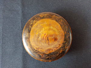 Antique Poker Work Treen Carved Wood Round Jewelry or Trinket Box Early 1900's Original Hand Made