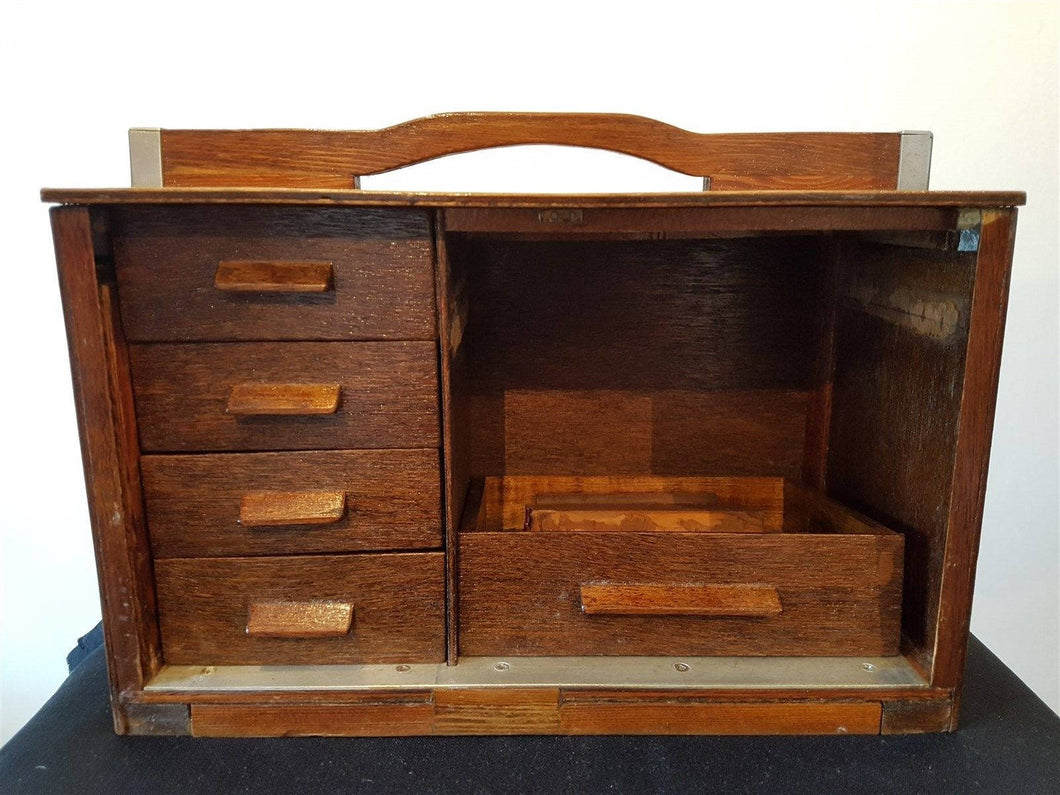 Vintage Wooden Chest of Drawers Storage Box for Supplies Tools or Jewelry with Top Handle for Carrying
