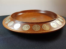Load image into Gallery viewer, Vintage Wooden Bowl with British Five Pence Coins Inlay 1950&#39;s - 1960&#39;s
