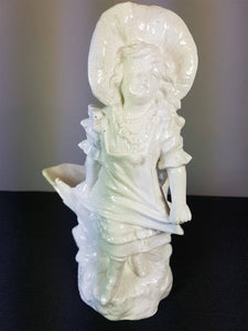 Antique Victorian Bisque Porcelain Girl Posy Flower Vase Figurine Late 1800's Original