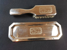 Load image into Gallery viewer, Vintage Silver Metal Vanity Tray and Hair Brush Set 1920&#39;s - 1930&#39;s Art Deco
